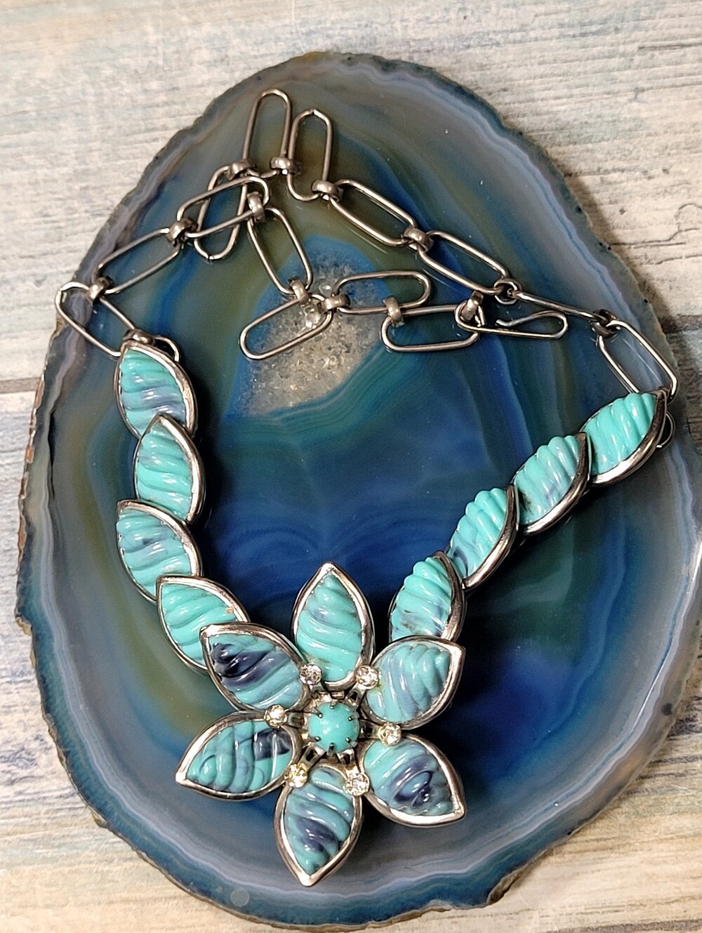 Turquoise Blue Floral Statement Necklace - Women Jewelry